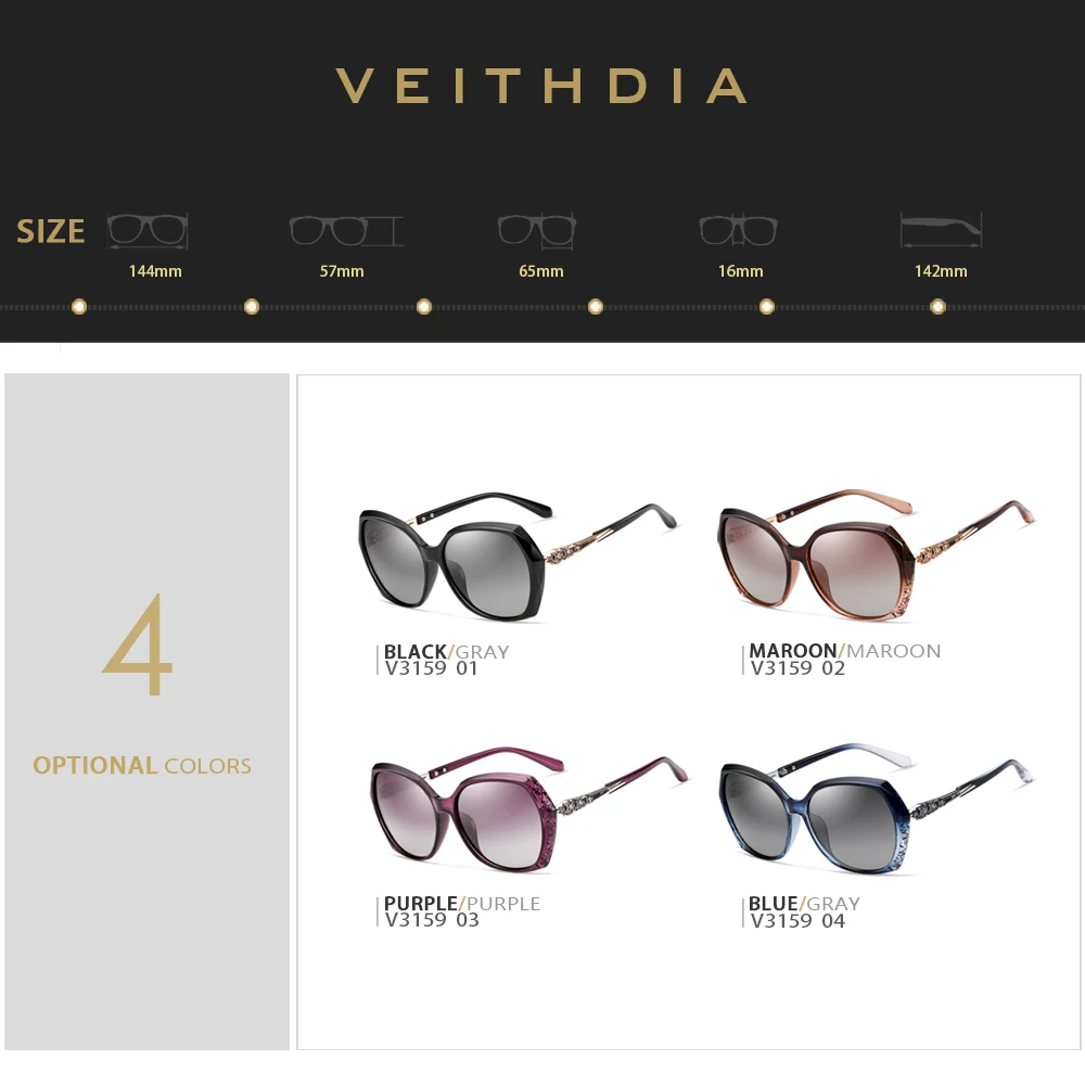 VEITHDIA occhiali da sole da donna Fashion Polarized UV400 Gradient Lens Luxury Ladies Designer Eyewear accessori per donna 3159