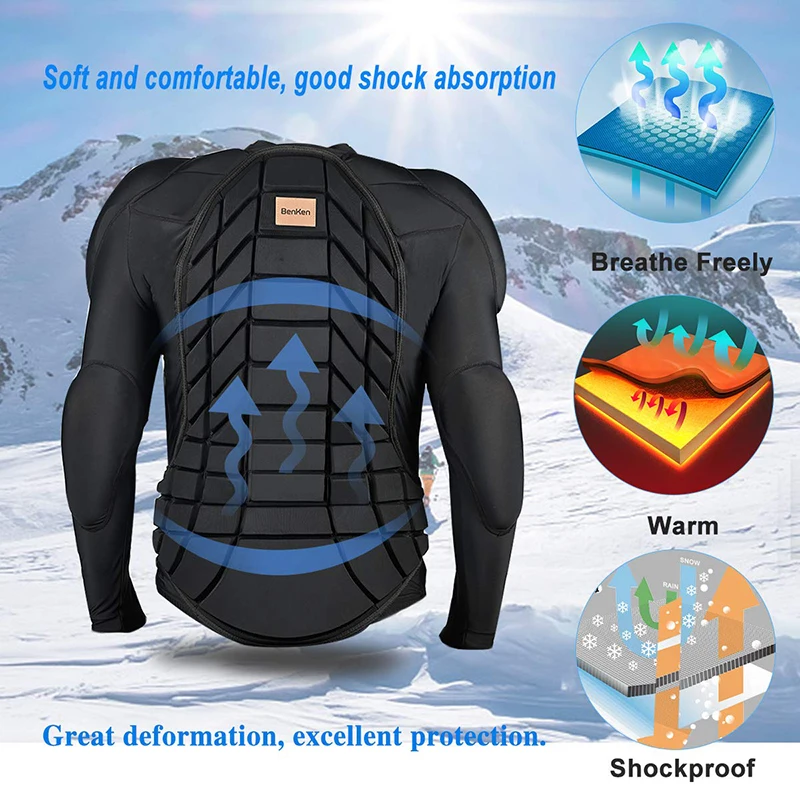 BenKen Professional Ski Protector Skiing Anti-Collision Sports Shirts Motorcycle Protective Jacket Full Body Armor Protector