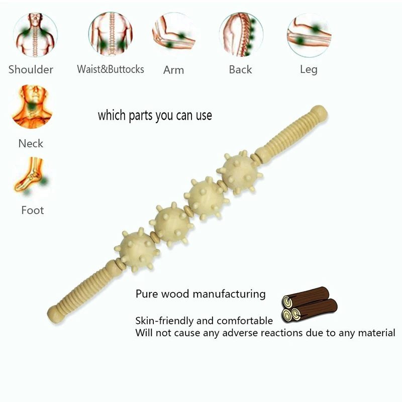 44cm Wooden Home Spa Muscle Roller Stick Cellulite Blaster Fascia Body Back Leg Relaxing Tool Self Massage Product For Women Men