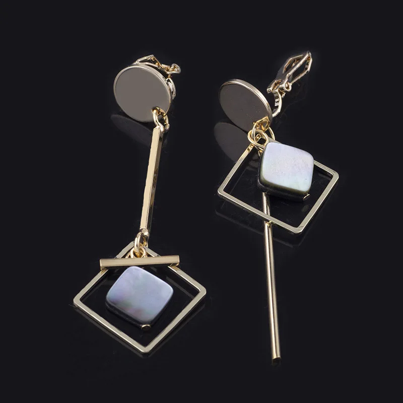 Geometric asymmetry shell Clip on Earrings New Korean No Pierced Design Ear Clips for Women