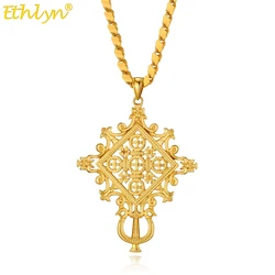 Ethlyn Ethiopian Eritrean Big Cross Pendant Chain Necklace Thick Gold Color Habesha Jewelry MY294