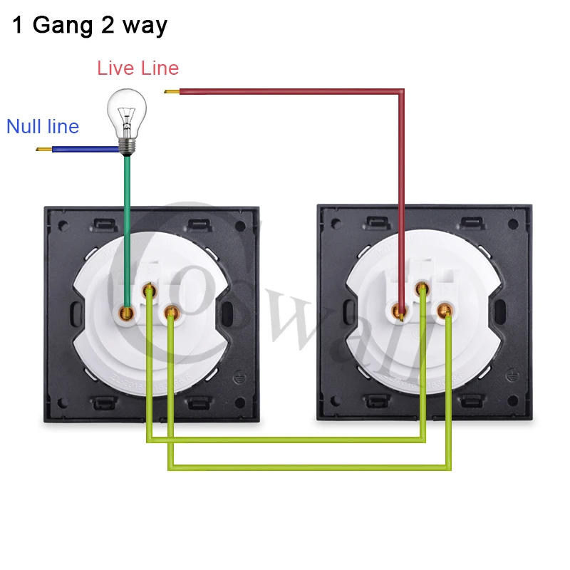 Coswall Crystal Glass Panel Push On / Off 1 Gang 2 Way Passage Pass Through Stair Wall Light Switch Switched Blue Backlight