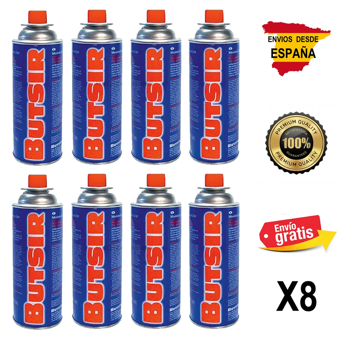 Pack 8 Cartuchos de Gas 227G butsir para hornillos estufas quemadores Camper Autocaravana, caravana, barcos, etc