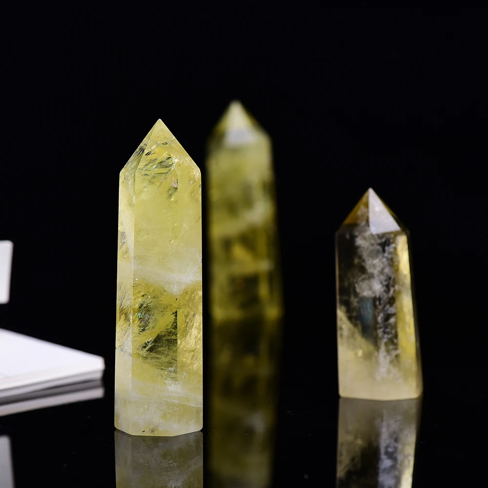 4-7cm 1pc Natural Crystal Point Citrine Healing Obelisk Yellow Quartz Wand Beautiful Ornament for Home Decor Energy Stone