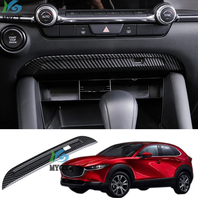 

ABS Carbon fiber For Mazda CX-30 CX30 2020 2021 Accessories Auto Console Decoration Strip Cover Trim Sticker usb interface