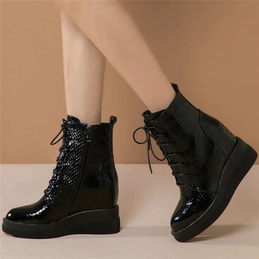 2025 Winter Fashion Sneakers Women Genuine Leather Wedges High Heel Snow Boots Female Round Toe Platform Pumps Shoe Casual Shoes