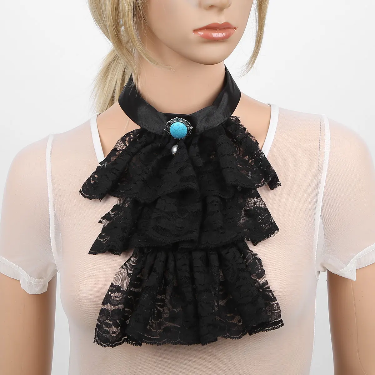 Ruffled Lace Collar Victorian Renaissance Detachable Ruffled Lace Jabot Neck Collar Stage Party Steampunk Costume Accessory