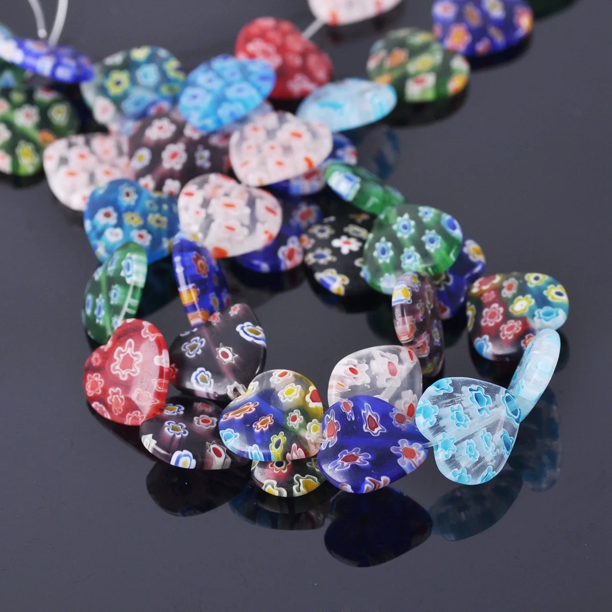 Heart Shape Mixed Flower Patterns 8mm 10mm 16mm 25mm Millefiori Glass Loose Beads for DIY Crafts Jewelry Making Findings