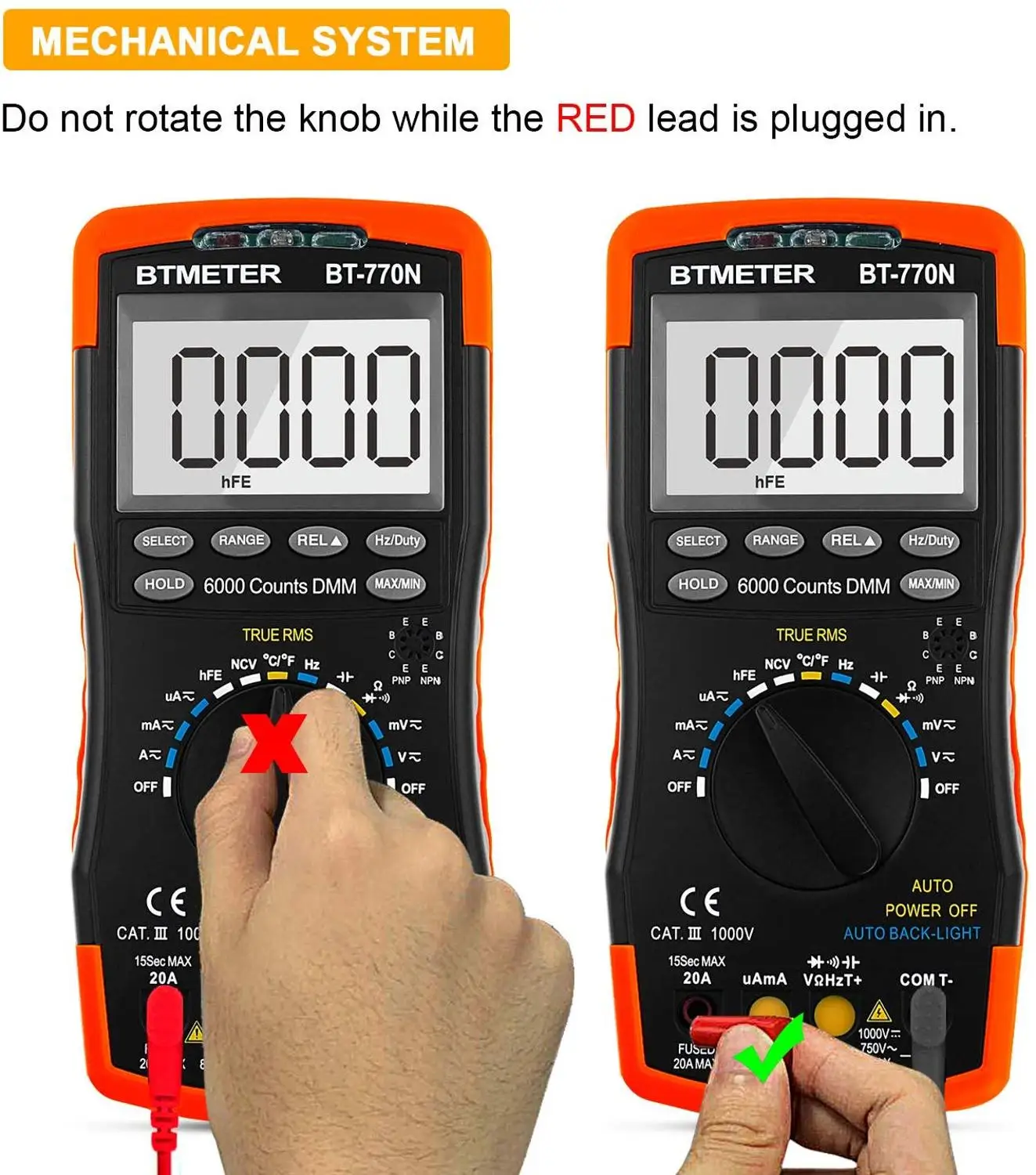 BTMETER BT-770N Multimeter Auto/Manual Range Digital Avometer Universal Meter 6000 Counts With Self-Locking Protection