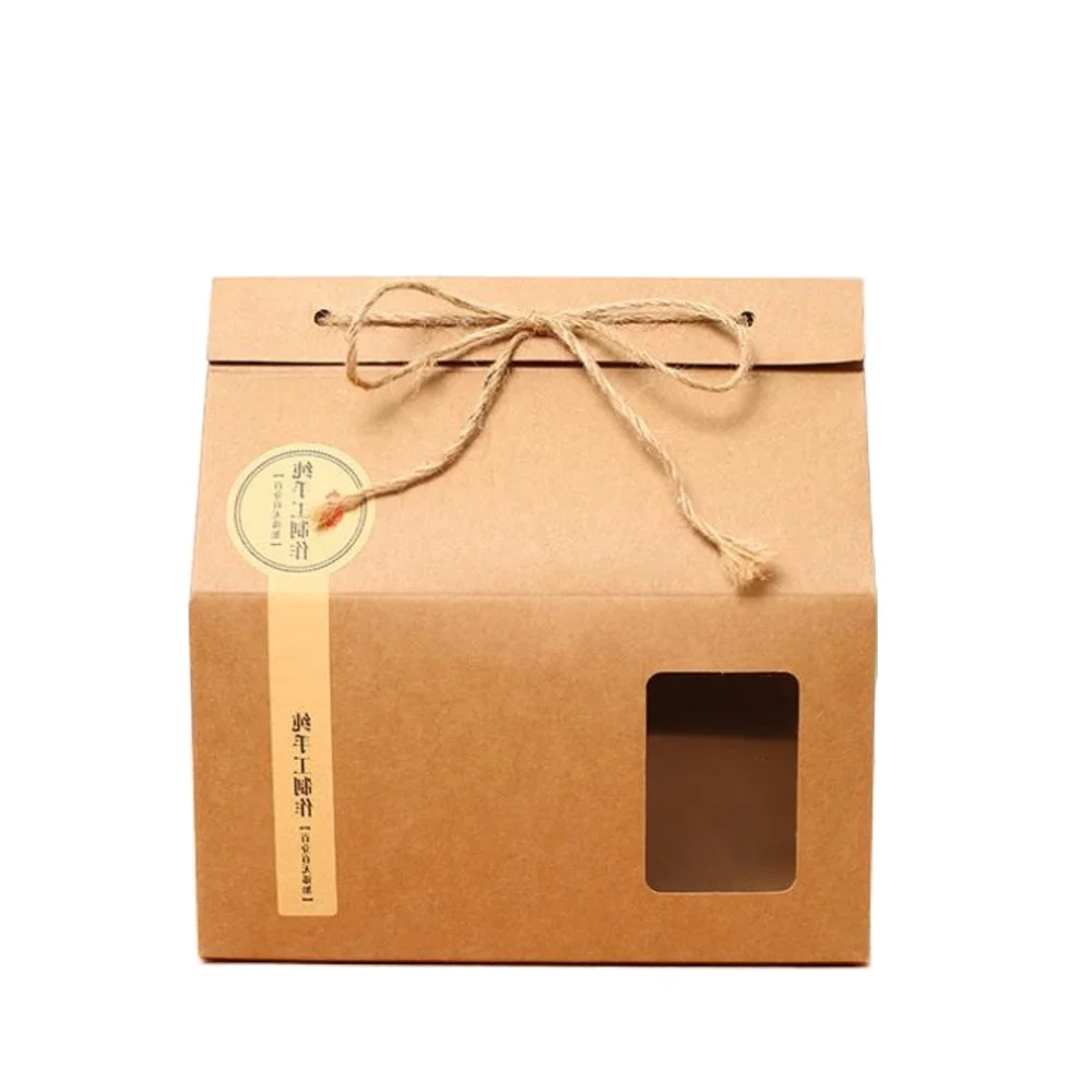 

100pcs/lot Kraft Paper Gift Box With Handle Cake/Chocolates/Candy Packing Bags Stand Up Food Paper Boxes Wholesale