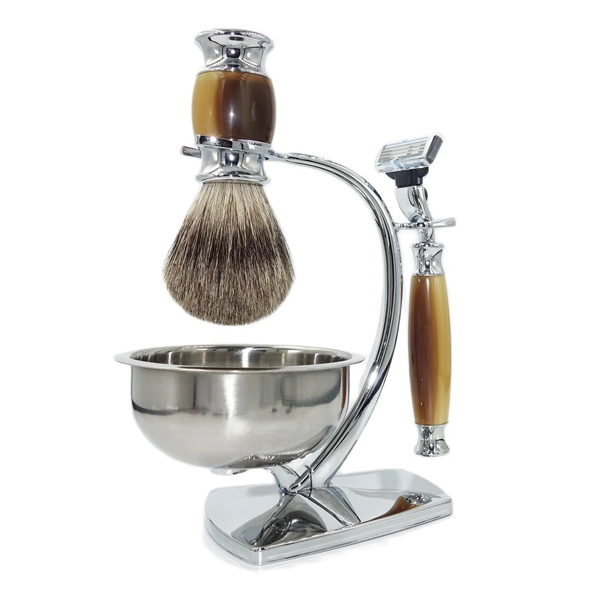 

Magyfosia Men's Wet Shaving Kit Silvertip Badger Hair Brush Stainless Steel Bowl and Stand Holder Mach 3 Razor Nice Gift for Him