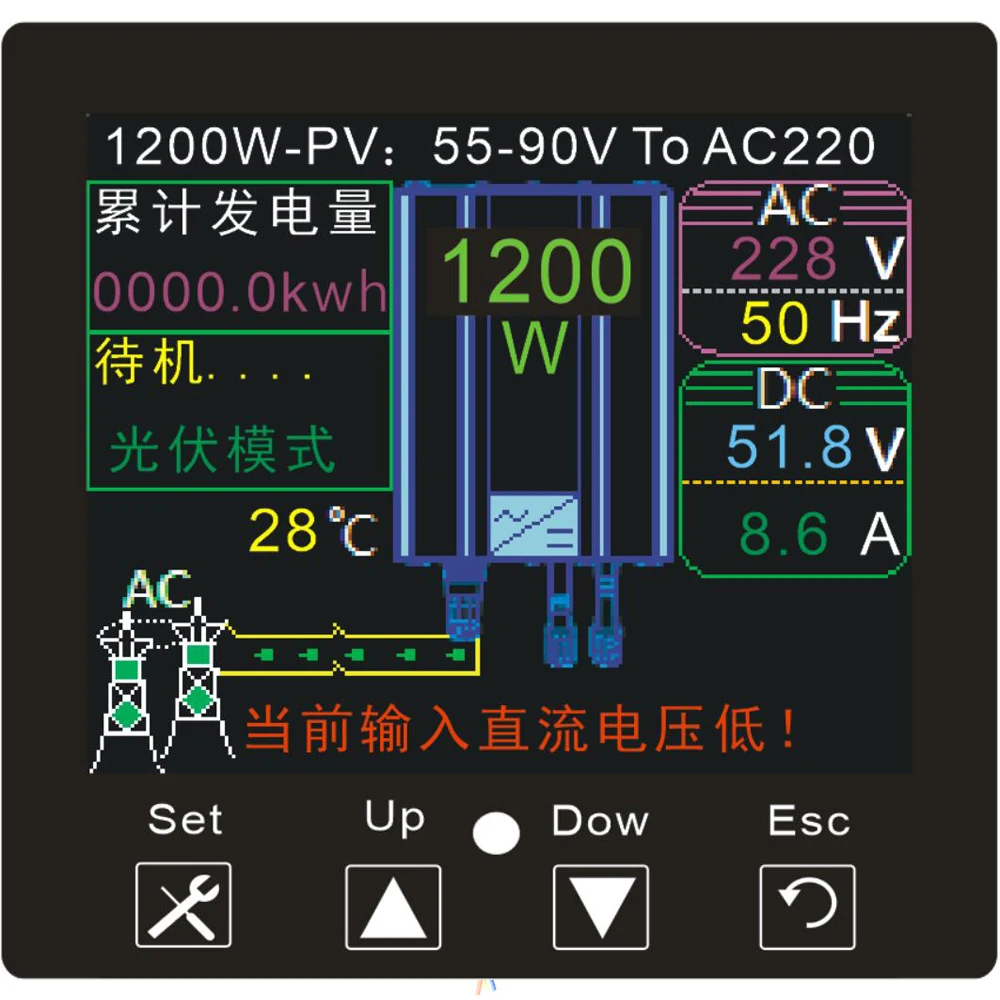 Imagem -04 - Grid Tie Micro Inversor com Limitador Display Lcd Colorido Modo de Descarga da Bateria Painel Solar 1200w