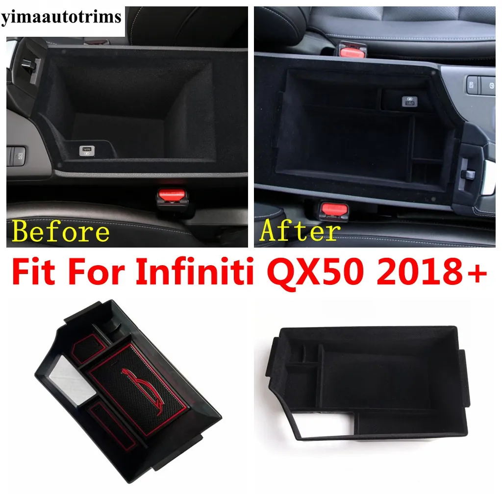 Car Central Control Armrest Box Storage Container Organizer Tray For Infiniti QX50 2018 - 2022 Auto Plastic Interior Accessories