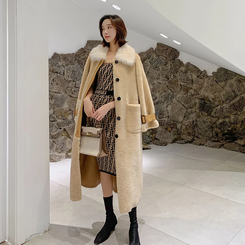 Women Coat Natural Fur Sheep Shearing Wool Jacket Double Faced Korean Long Winter Coat Women Clothes 2020 ANNA1-88895 YY1861