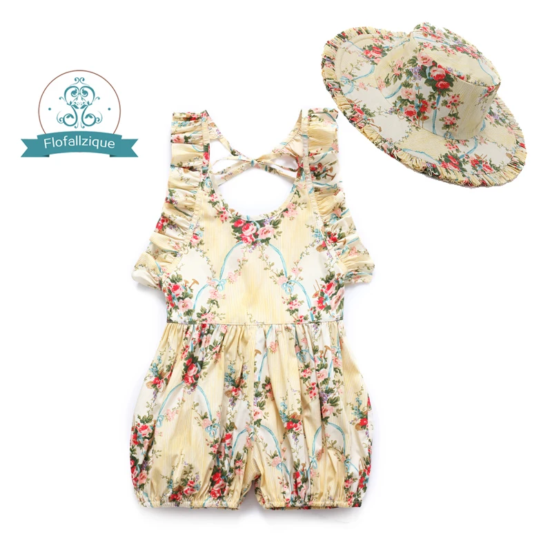 Flofallzique 2023 Baby Girl Romper Beach Vintage Floral Printed Fabric Cute Fashion Sweet For Outfit Casual Christmas Holiday