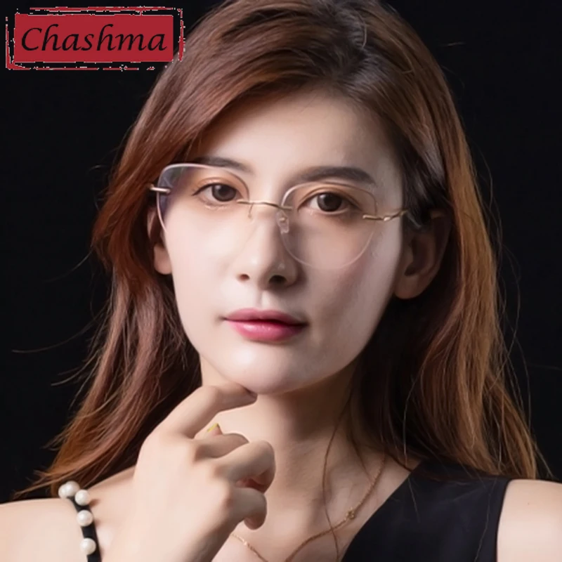 

Chashma Prescription Glasses Women Pure Titanium Square Rimless Optical Eyeglasses Recipe Tint Colored Lenses for Progressive