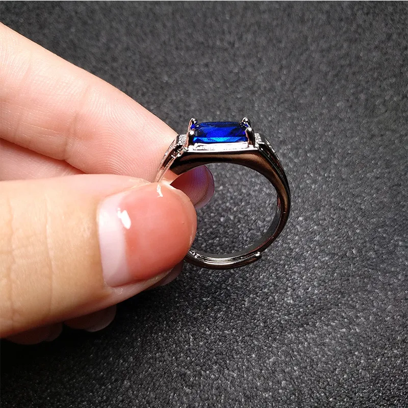 Blue Crystal Sapphire Topaz Gemstones Zircon Diamonds Rings for Men 18k White Gold Filled Jewelry Bague Trendy Bands Accessories