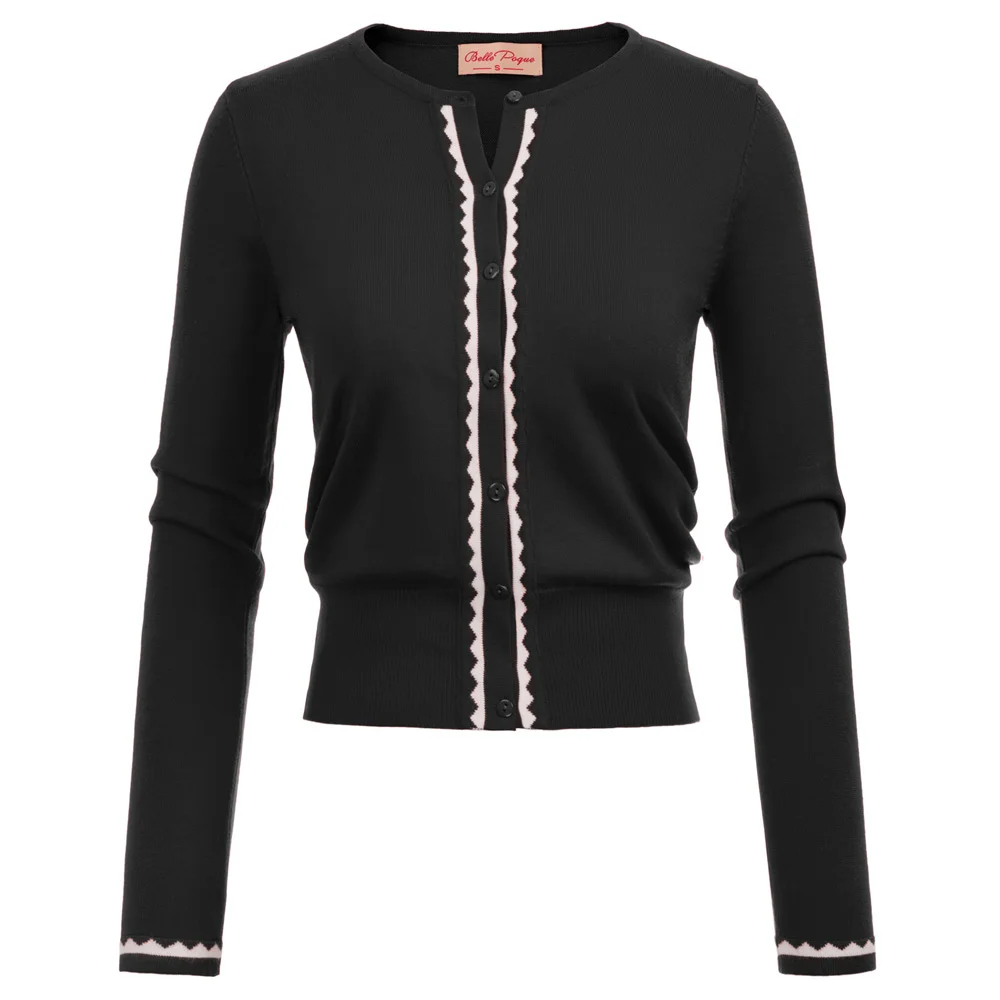 Belle Poque cappotto da donna Lady Slim manica lunga girocollo abbottonatura abbottonatura colore a contrasto Cardigan a punto aperto giacca