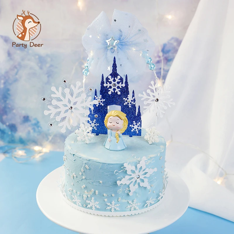 

Christmas Festival and blue Princess Series Decorations Use happy birthday Castle Snowflakes cake topper Love Gifts