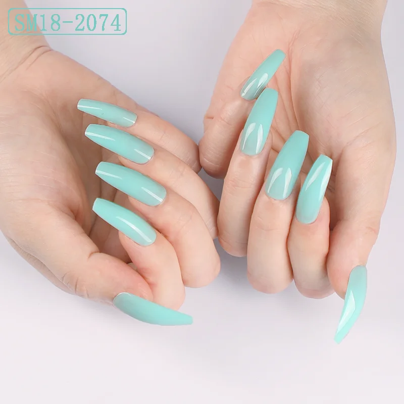 24pcs new fashion and popular press on nails candy color extra long ballet fake nails light blue