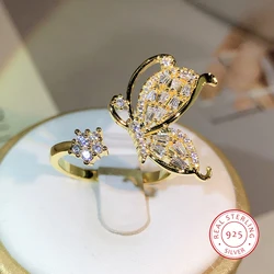 Exquisite Butterfly Butterfly Five-Pointed Star Opening Ring 925 Sterling Silver Elegant Party Birthday Jewelry Gift