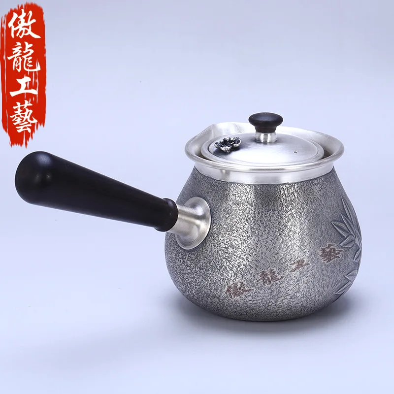 Teapot, kettle, hot water teapot, iron teapot, stainless steel kettle, tea bowl, 350ml capacity, handmade S999 sterling silver t