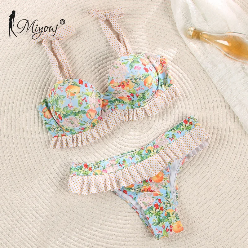 Miyouj Sexy Ruffle Biquini Cup Bikini Floral Swimsuit Women Bathing Suits Push Up Bikini Set Print Swimwear Female