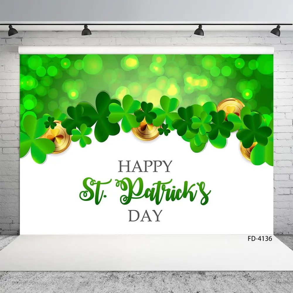 

St. Patricks Day Party Banner Photography Backgrounds Green Lucky Shamrock Holiday Props Photo Backdrops For Photo Booth Studio