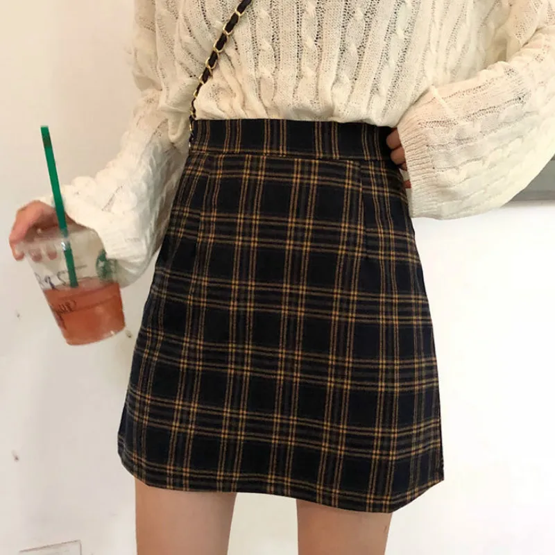 Skirts Women Retro Plaid Summer Mini Skirt A-line Ulzzang High Waist Students New Arrival Fashion Girls Female Stylish Fit 2XL