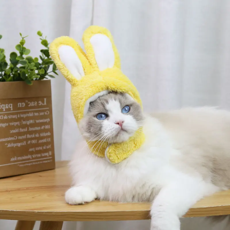 Funny Hat For Dogs Cat Accessories Pet Bunny Headgear Lovely Warm Rabbit Hat With Ears For Dogs Cats Costume Birthday Decorate