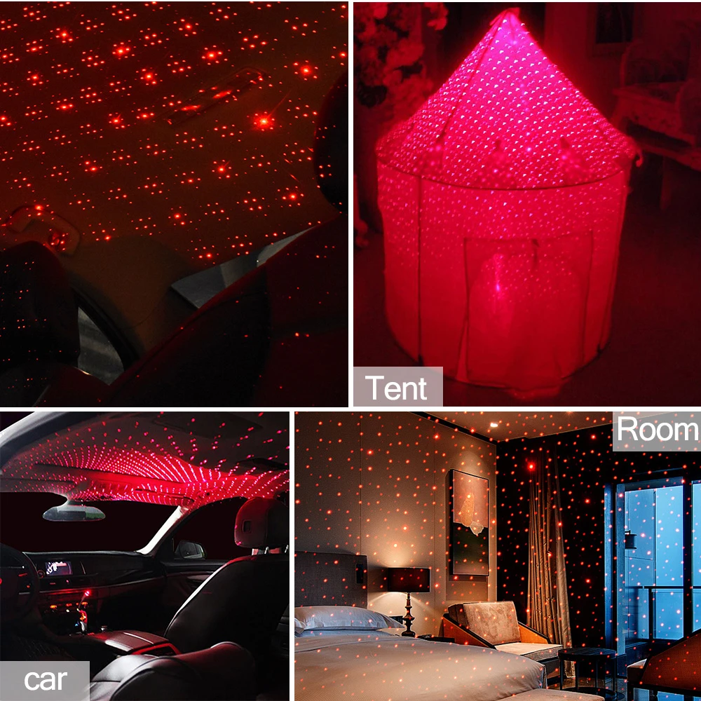 LED Car Roof Atmosphere Star Projector Light Romantic USB Laser Stage Light Home Party Decorative Starry Light For Bedroom DJ