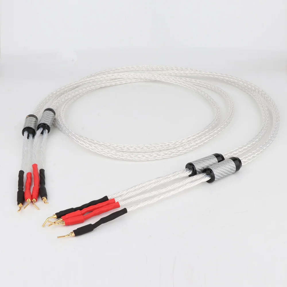 Pair 8AG OCC Speaker Cable Silver Plated HIFI With 2mm Pin Banana Plug Loudspeaker Cable