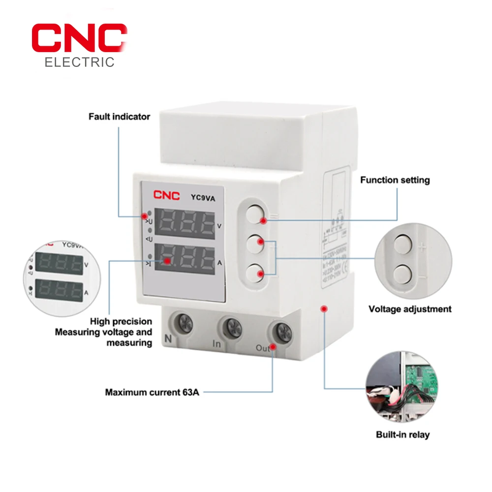 Protezione per Display digitale di tensione e corrente CNC YC9VA 230V guida Din doppia tensione regolabile e protezione sottotensione