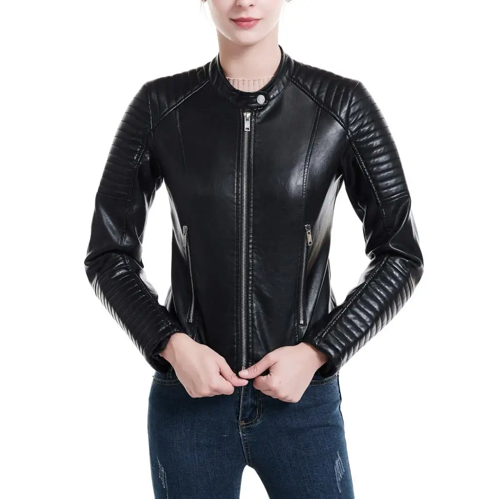 Mulheres de manga comprida jaquetas agradável preto rosa branco couro vestuário fino jaqueta couro da motocicleta outerwear casacos inverno