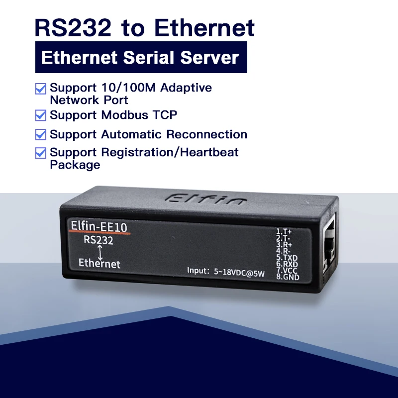 

Последовательный порт RS232/Ethernet, устройство, поддержка сервера, TCP/IP, Telnet, протокол Modbus TCP EE10