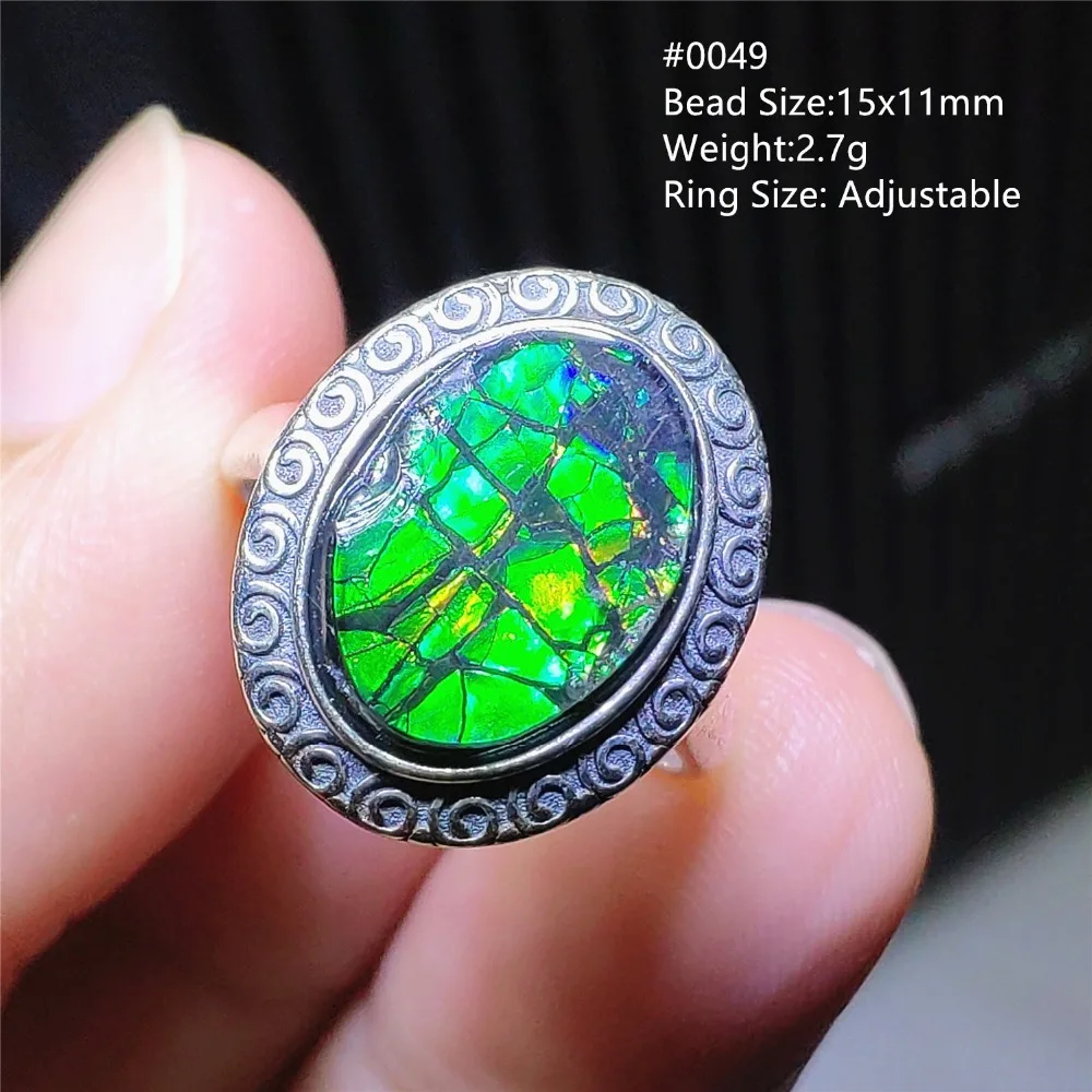 Natural Red Green Ammonite Ammolite Ring Men Woman Crystal Beads Jewelry 925 Sterling Silver Fashion Rings AAAAA