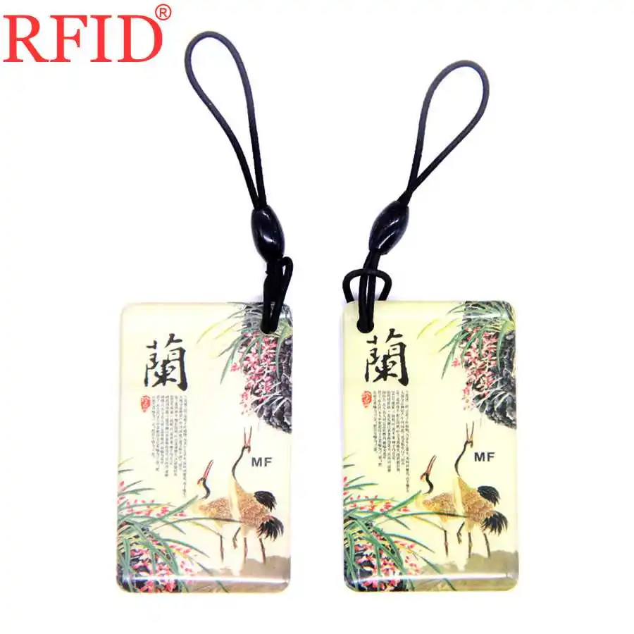 UID S50 1K 13.56Mhz Rewritable Changeable NFC Card Badge Key Fob Token Tag RFID Orchid Pattern Keychain Access Control Card 1pcs