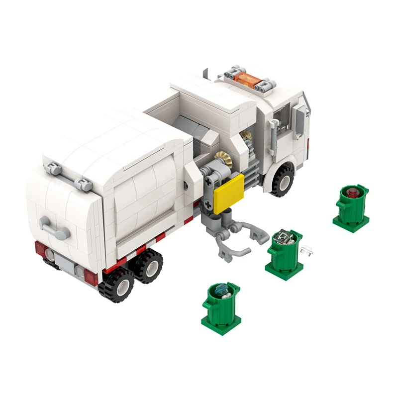 MOC White Garbage Classification Truck Car 100 Cards Building Blocks Sets Brinquedos Playmobil DIY Educational Toys for Children