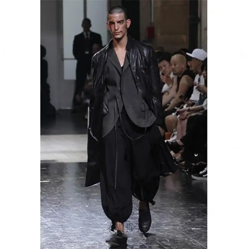 Men's new fashion trend singer stage style catwalk handmade summer baggy plus-size halen pants plus-size clothing