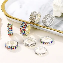 2020 Fashion Plated Elastic Rings for Women Shining Multicolor Crystal Rhinestone Ring Bridal Wedding Jewelry Accessories