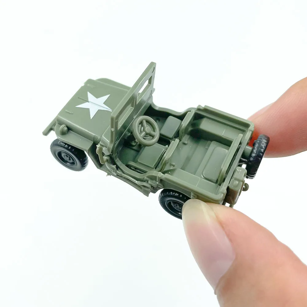 1/72 US Willys Jeep Assemble WW2 GP Military Vehicle Puzzle Block Car Collections Decor Scene Sandpan Game Model Toy W/Trailer