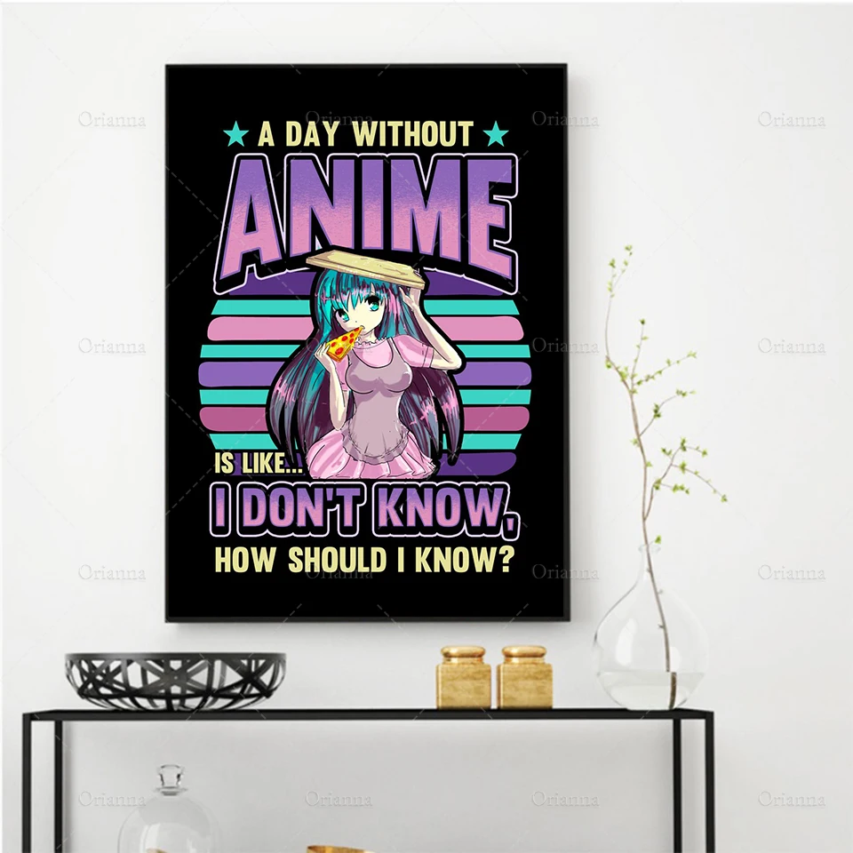 

Funny One Day Without Anime Quote Canvas Painting Poster Art Print Modular Wall Picture Boy Bedroom Living Room Home Decor Frame