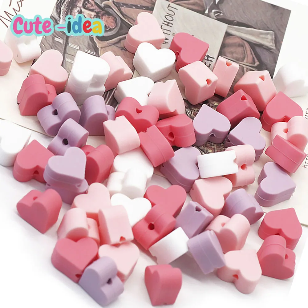 Cute-Idea 10pcs Silicone Beads Mini Heart Beads DIY Baby teething toys Pacifier Chain Pendant  Accessories BPA Free Baby goods