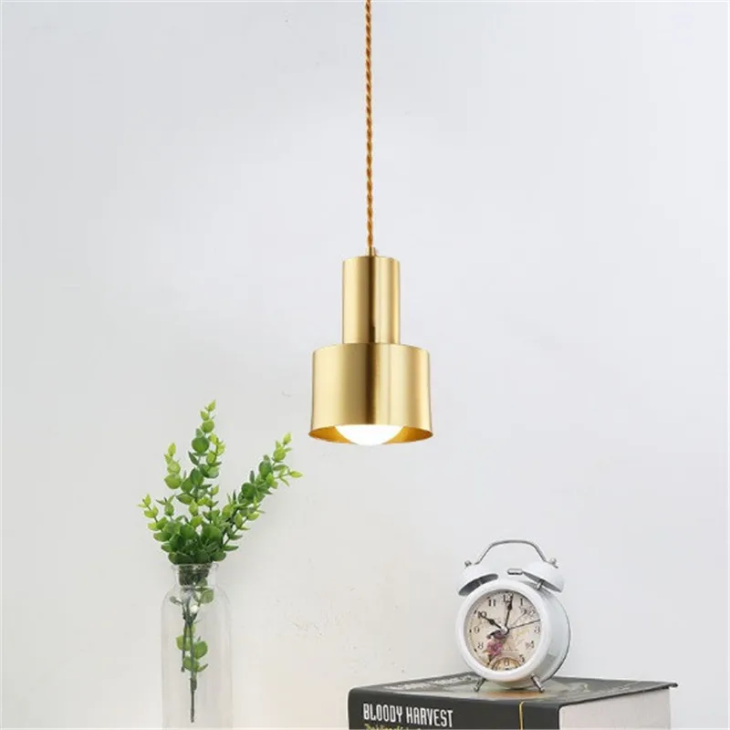 Brass Pendant Light Nordic single head trumpet lamp bedside bedroom entrance hallway personality bar LED loft pendant light