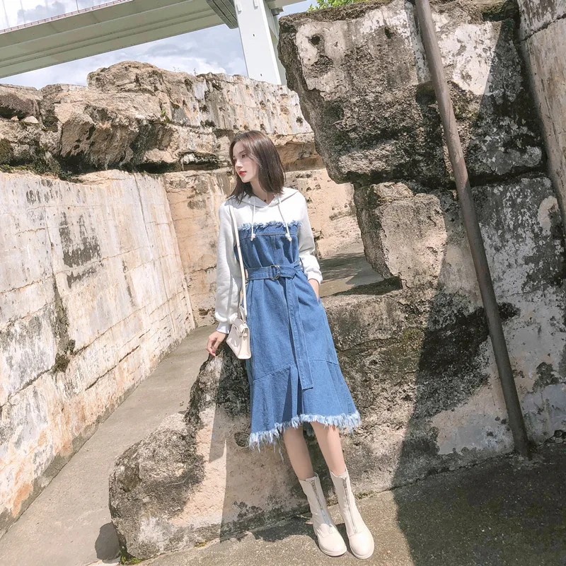 

Long Sleeve Dress Women Long Dress Spring Autumn Clothes Vintage Dresses Denim Streetwear Party Dresses Vestidos LWL1637