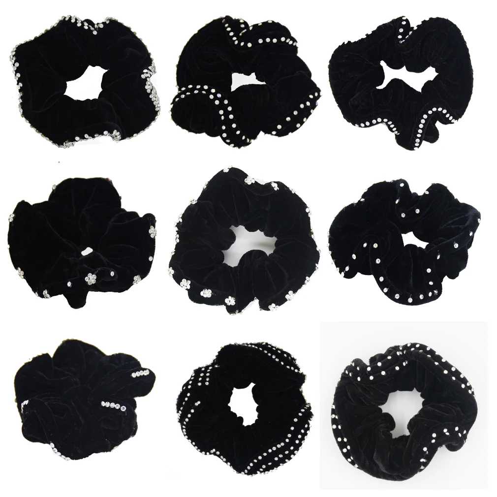 Furling Girl 1PC Velvet Hair Scrunchies with Crystals 9 Designs Elastic Hair Bands Ponytail Holder Hair Accessories for Women