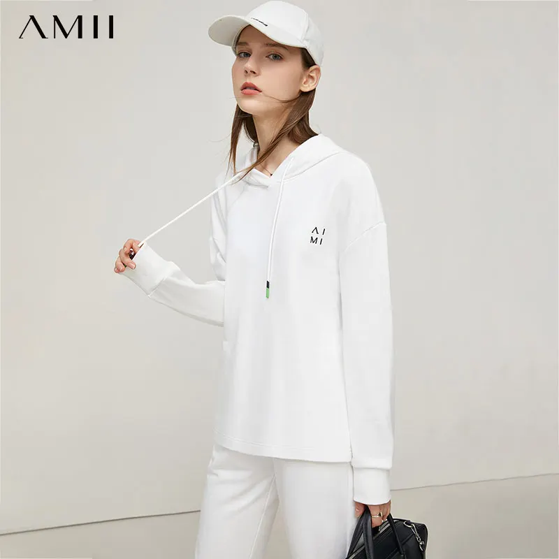 AMII Minimalism Winter Hoodies Pants Sold Separately Women Streetwear Letter Hooded Sweatshirts High Waist Pants Female 12130372