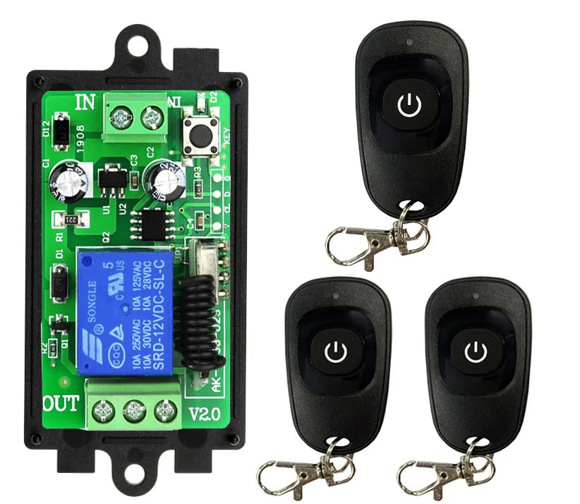 Smart Multiple DC 12V 24V 10A 315/433 MHz 1CH 1 CH 1 Channel Wireless Relay RF Remote Control Switch Receiver+Transmitter