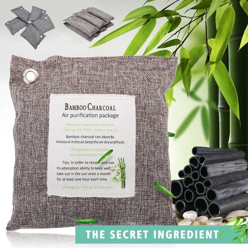 Bamboo Air Purifying Bag Natural Activated Charcoal Odor Absorber Freshener Remove Formaldehyde Gray