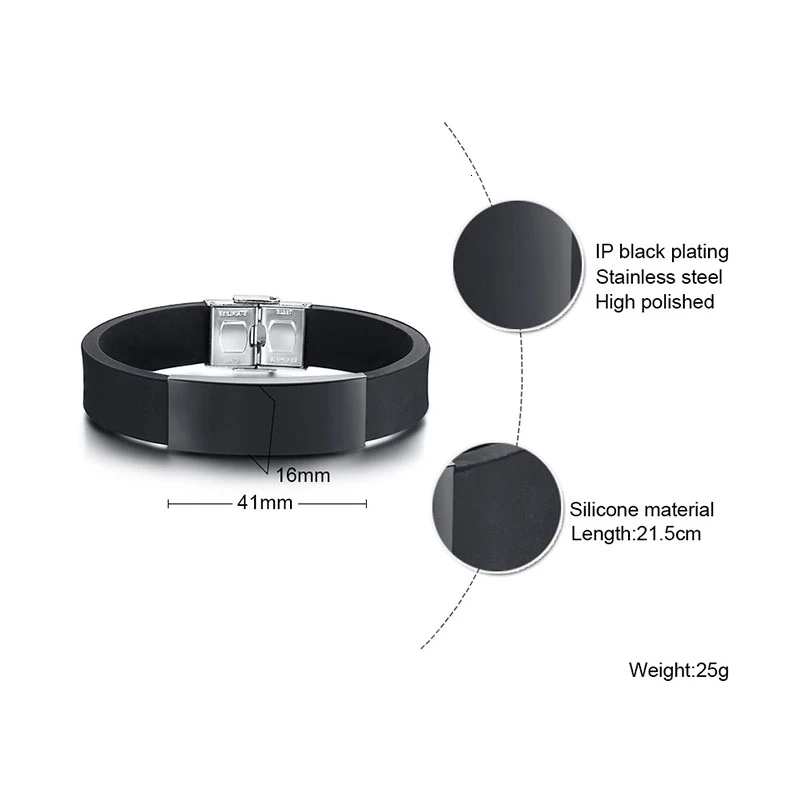 Vnox Personalize Engrave Bracelets for Men Comfortable Silicone Band with Stainless Steel ID Tag Custom Family BFF Gifts for Him